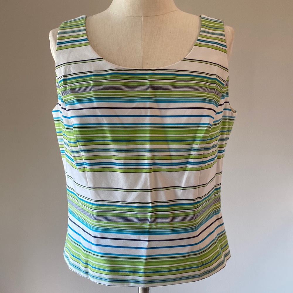 Dressbarn women’s multi color stripe, side zipper tank top/blouse cotton sz 10